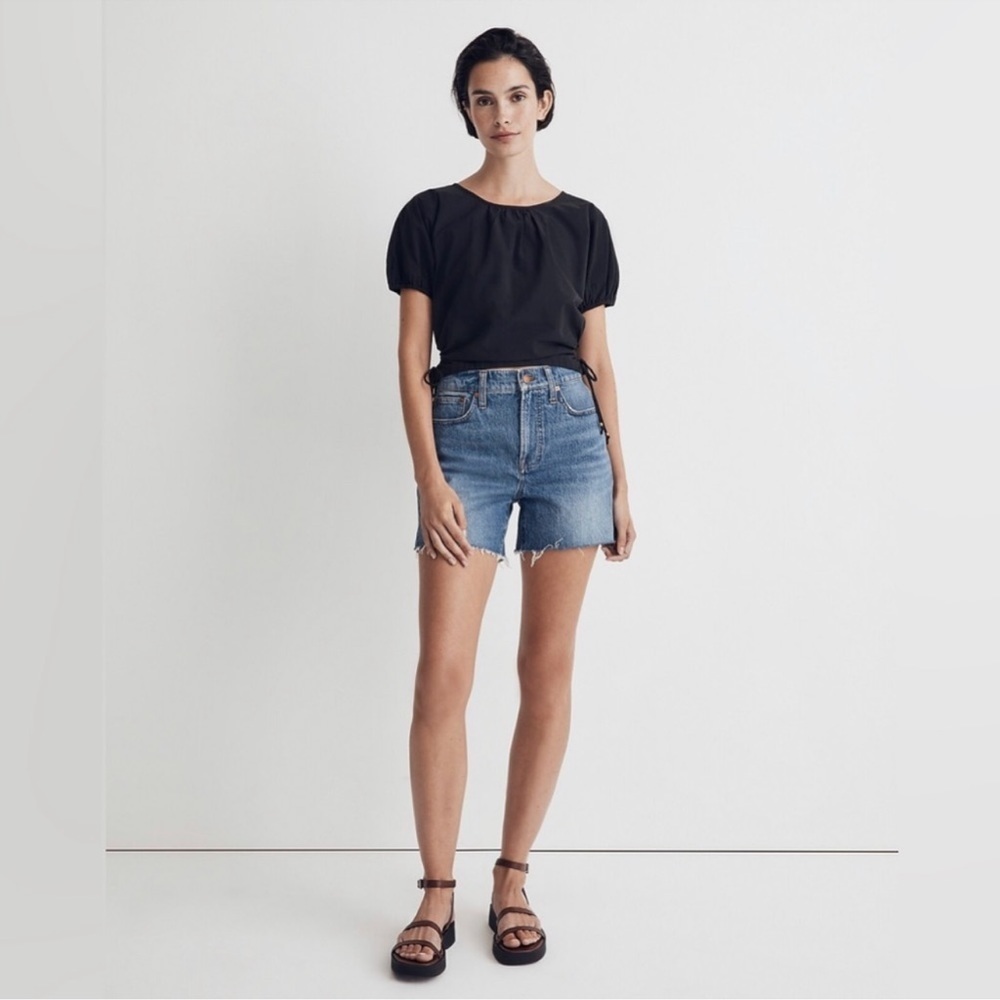 NWT Madewell Poplin Puff-Sleeve Cutout Crop Top in Black Size: 4X